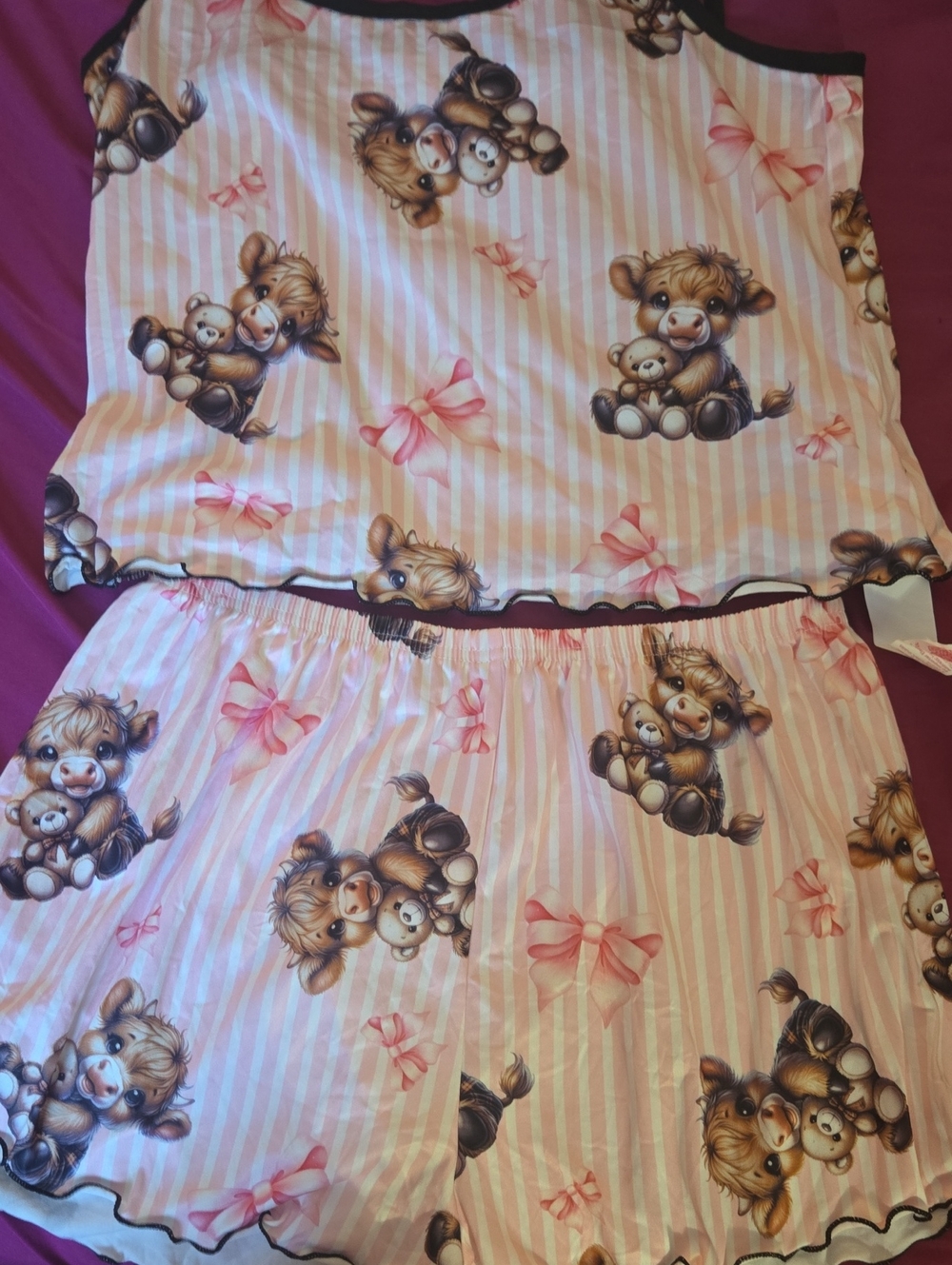 Western Highland Cow Women's Pink Print Pajama Tank & Shorts Set, So Soft